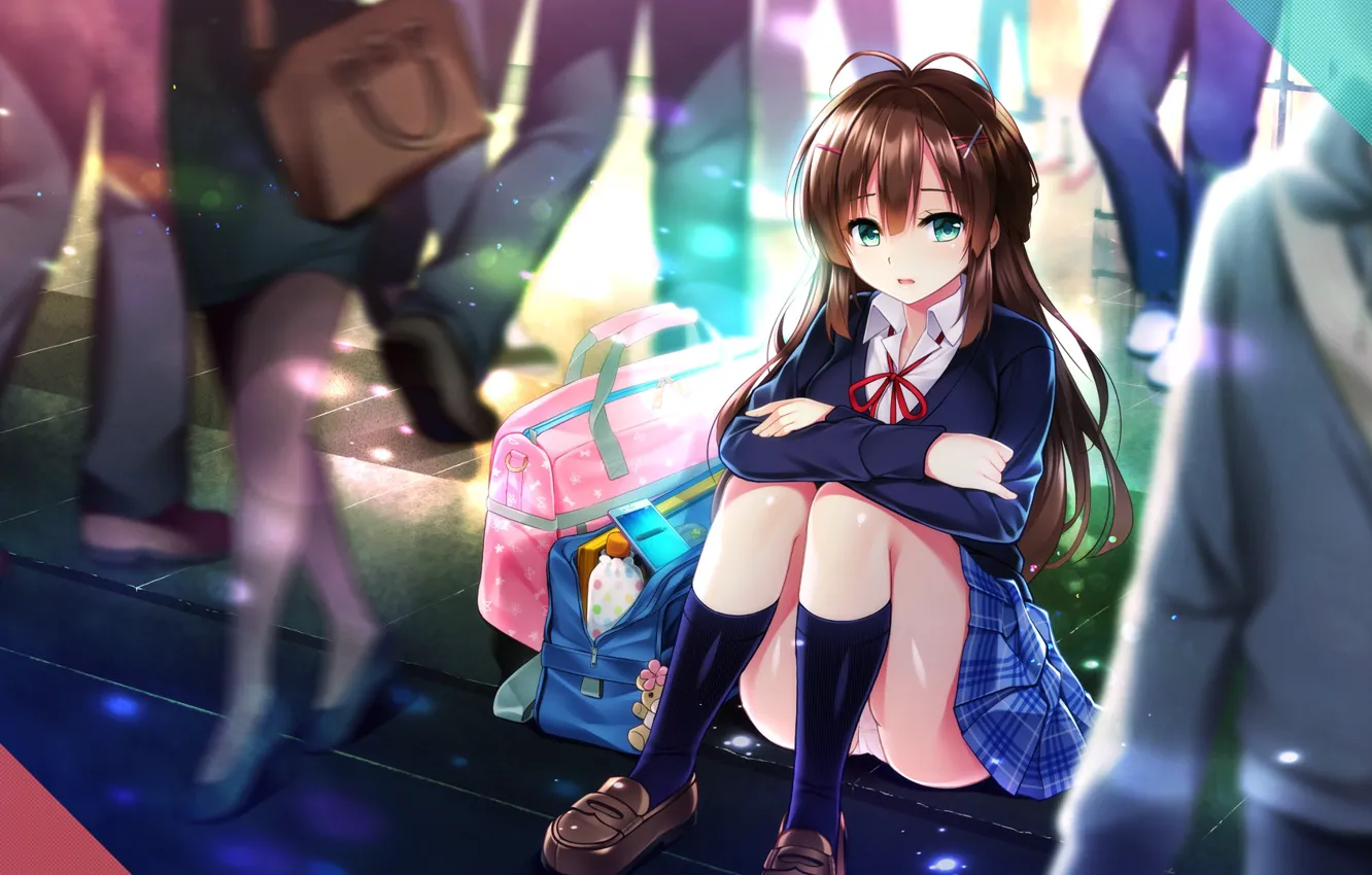 Photo wallpaper Girl, anime, pedestrian, school uniform