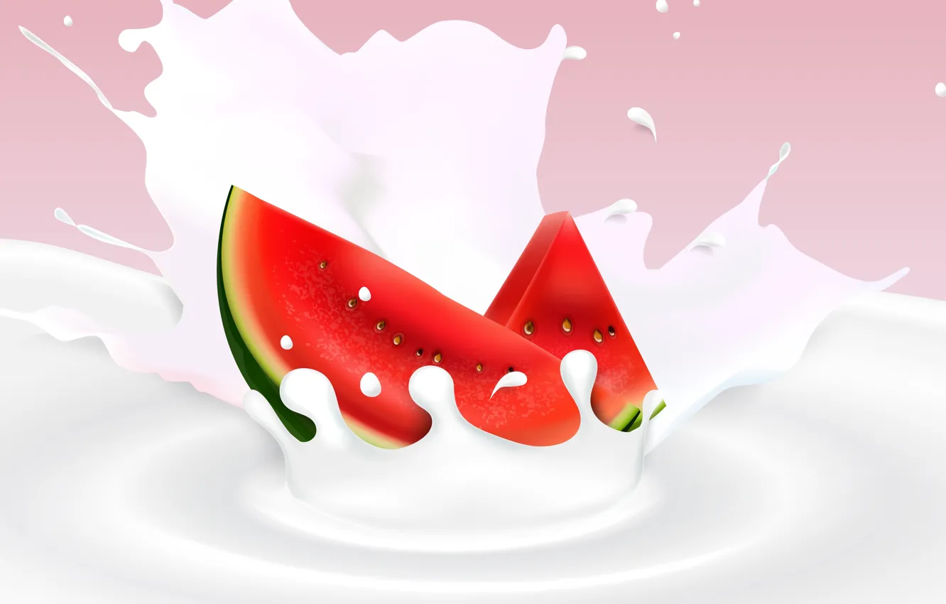 Photo wallpaper background, watermelon, milk, berry, slices