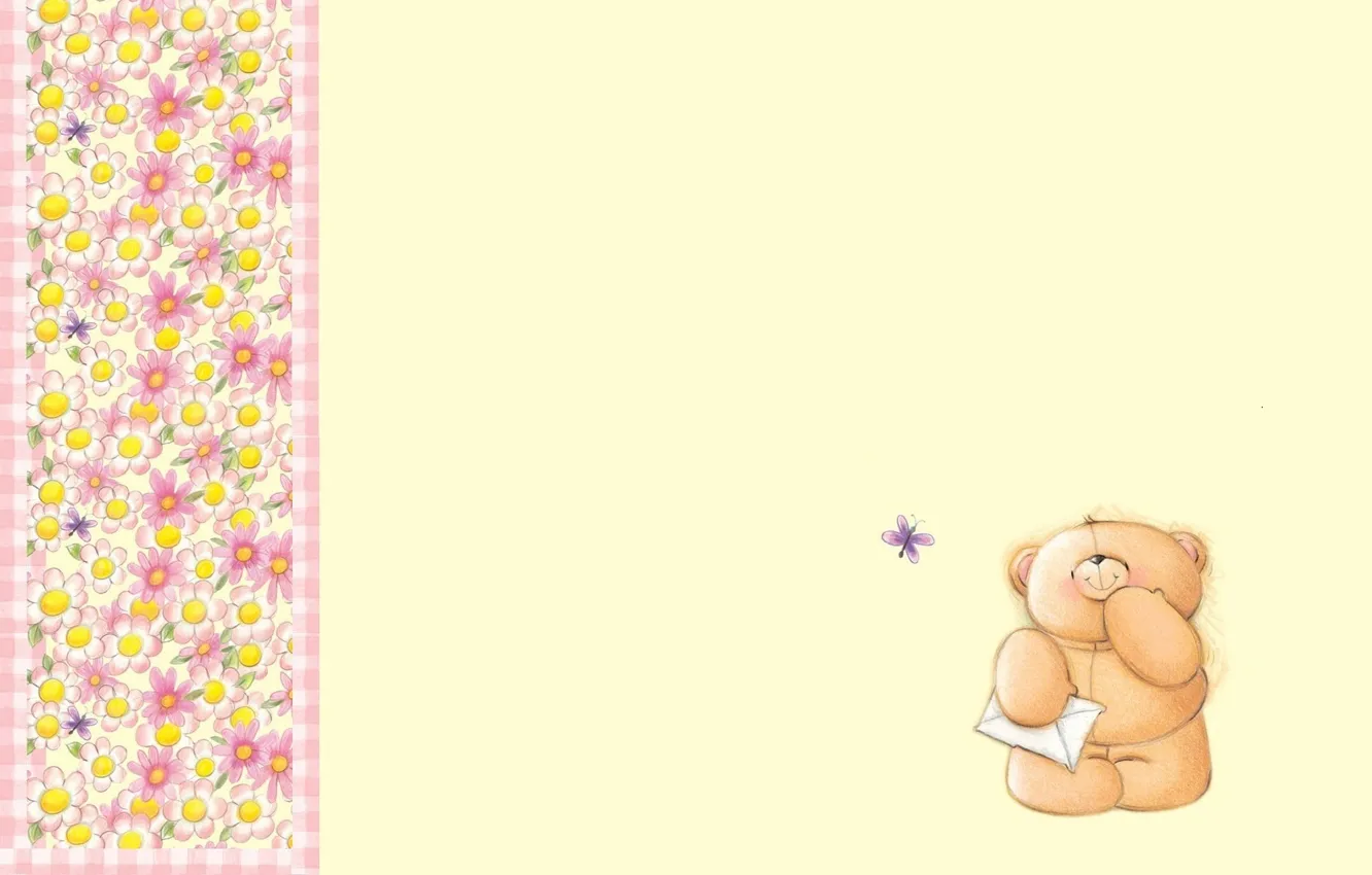 Photo wallpaper letter, flowers, mood, butterfly, art, bear, children's, Forever Friends Deckchair bear