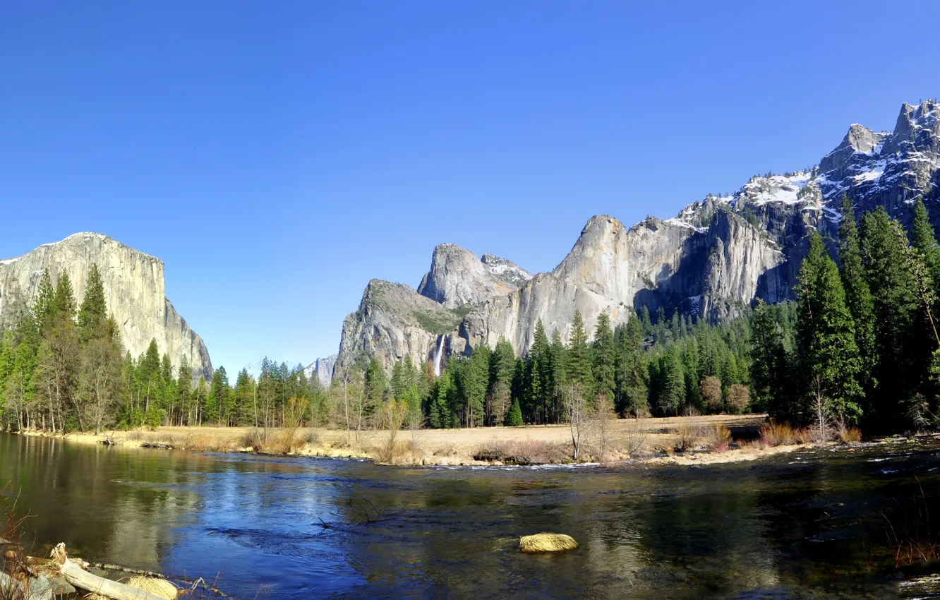 Photo wallpaper forest, mountains, nature, river, Yosemite National Park