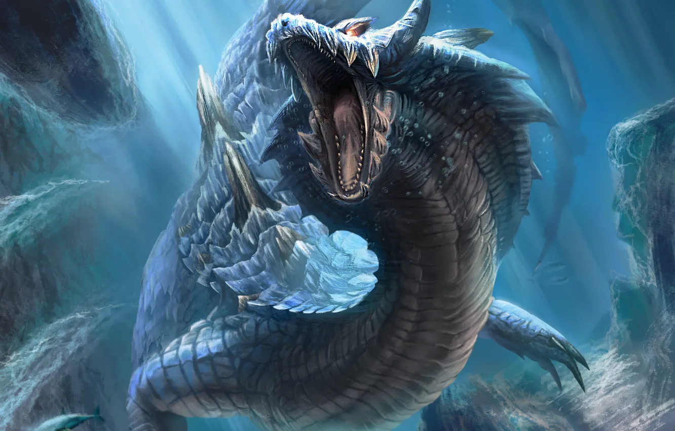 Wallpaper water, grin, monster, fantastic animal, from the depths of ...