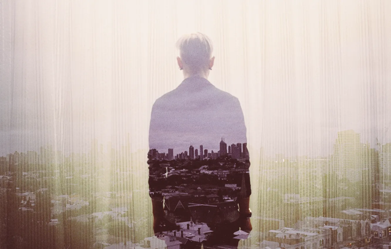 Photo wallpaper city, man, back