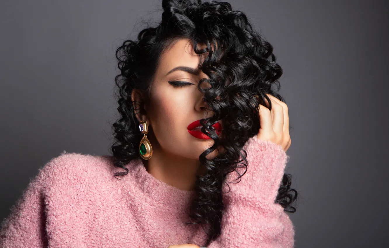 Photo wallpaper model, hair, brunette, sweater