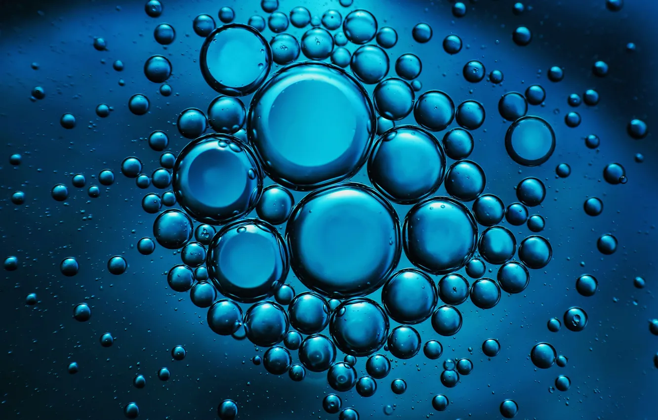 Photo wallpaper macro, blue, bubbles