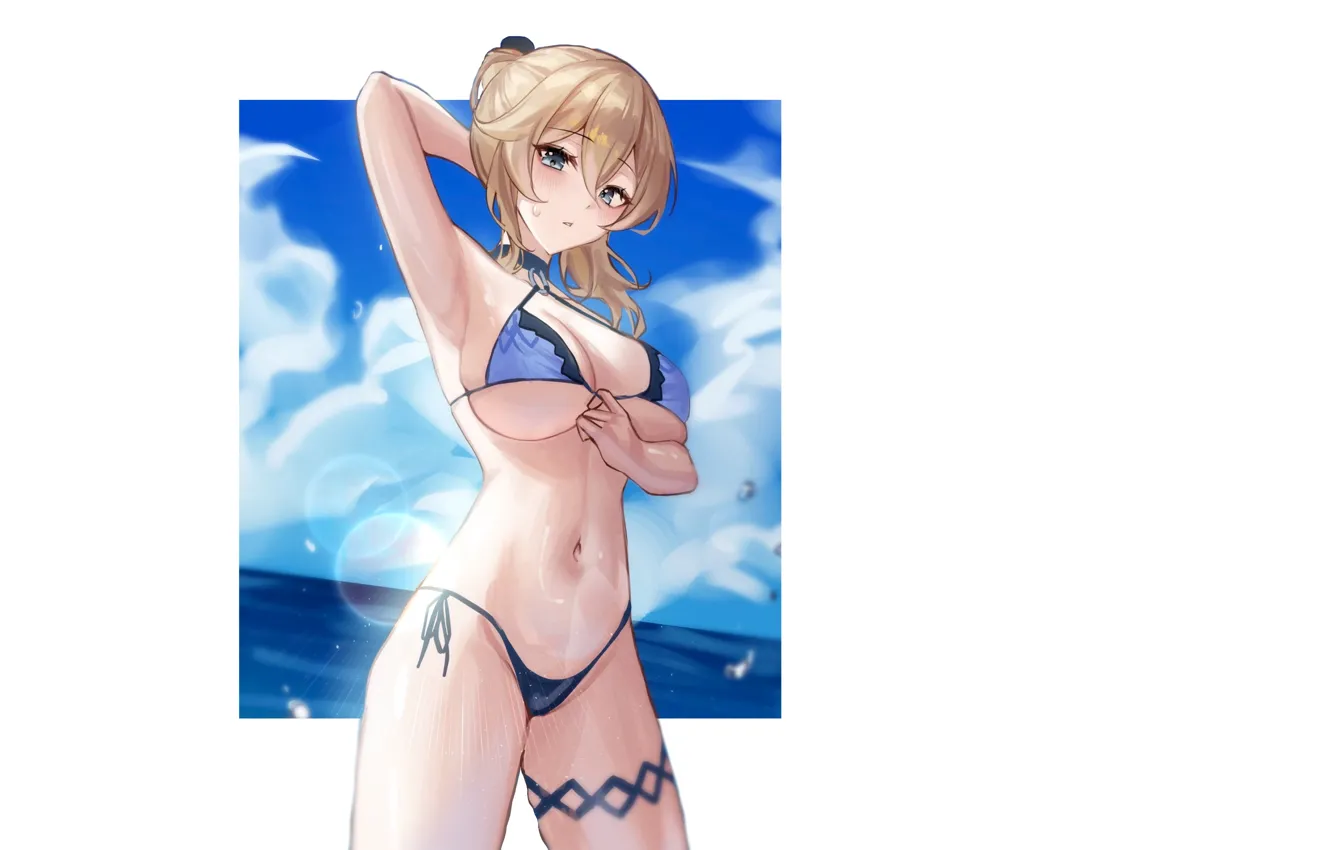 Photo wallpaper girl, hot, sexy, ocean, anime, pretty, jean, seaside