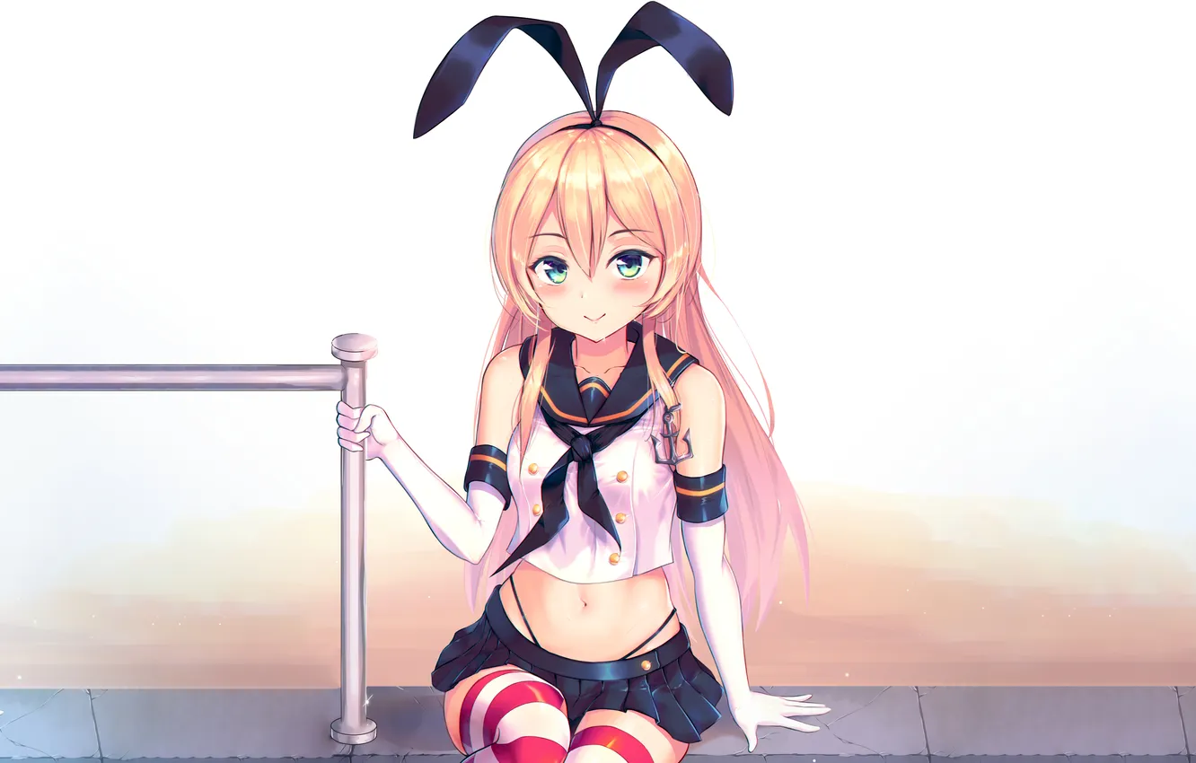 Photo wallpaper girl, sexy, school uniform, thighhighs, green eyes, long hair, anime, beautiful