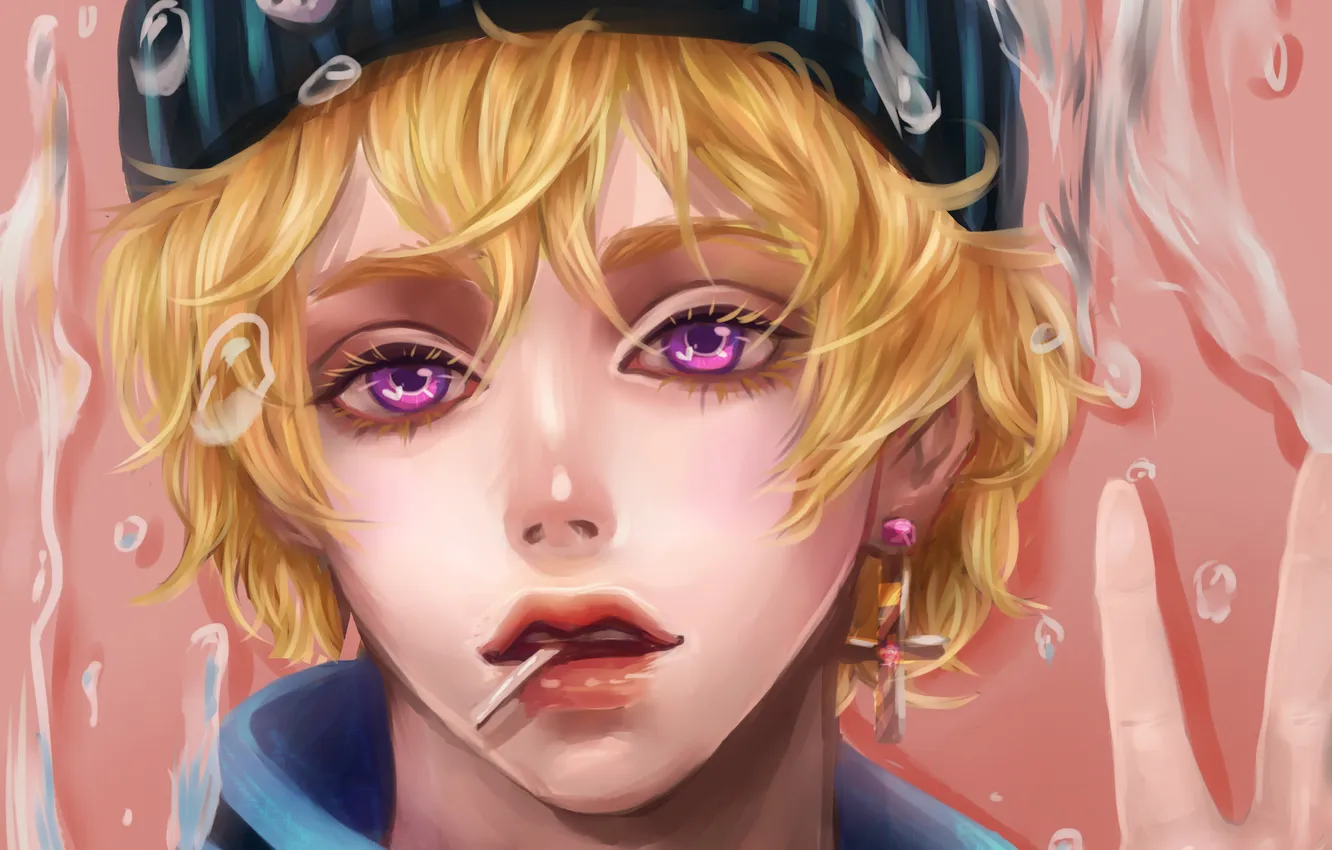 Photo wallpaper water, drops, cross, earrings, guy