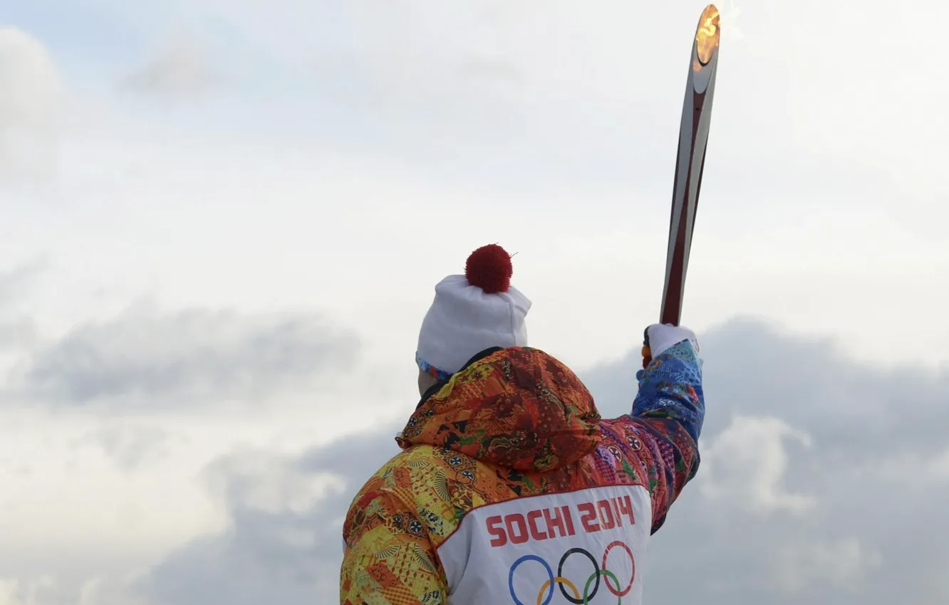 Photo wallpaper Olympics, athlete, Torch, Sochi 2014, Sochi 2014, winter Olympic games, torchbearer