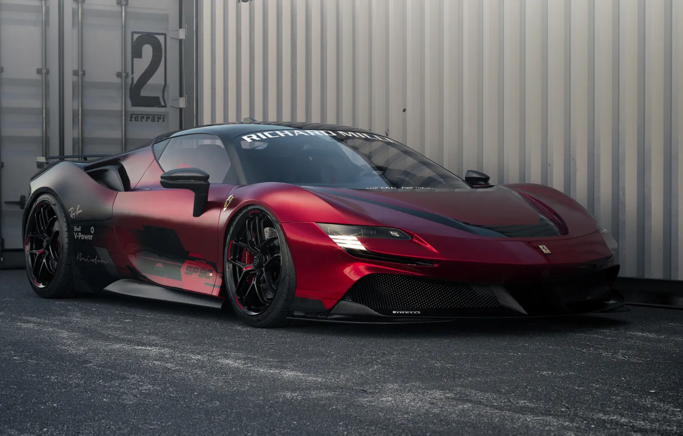 Photo wallpaper Ferrari, red, black, Sportcar, SF90, Ferrari SF90 Road, Livery