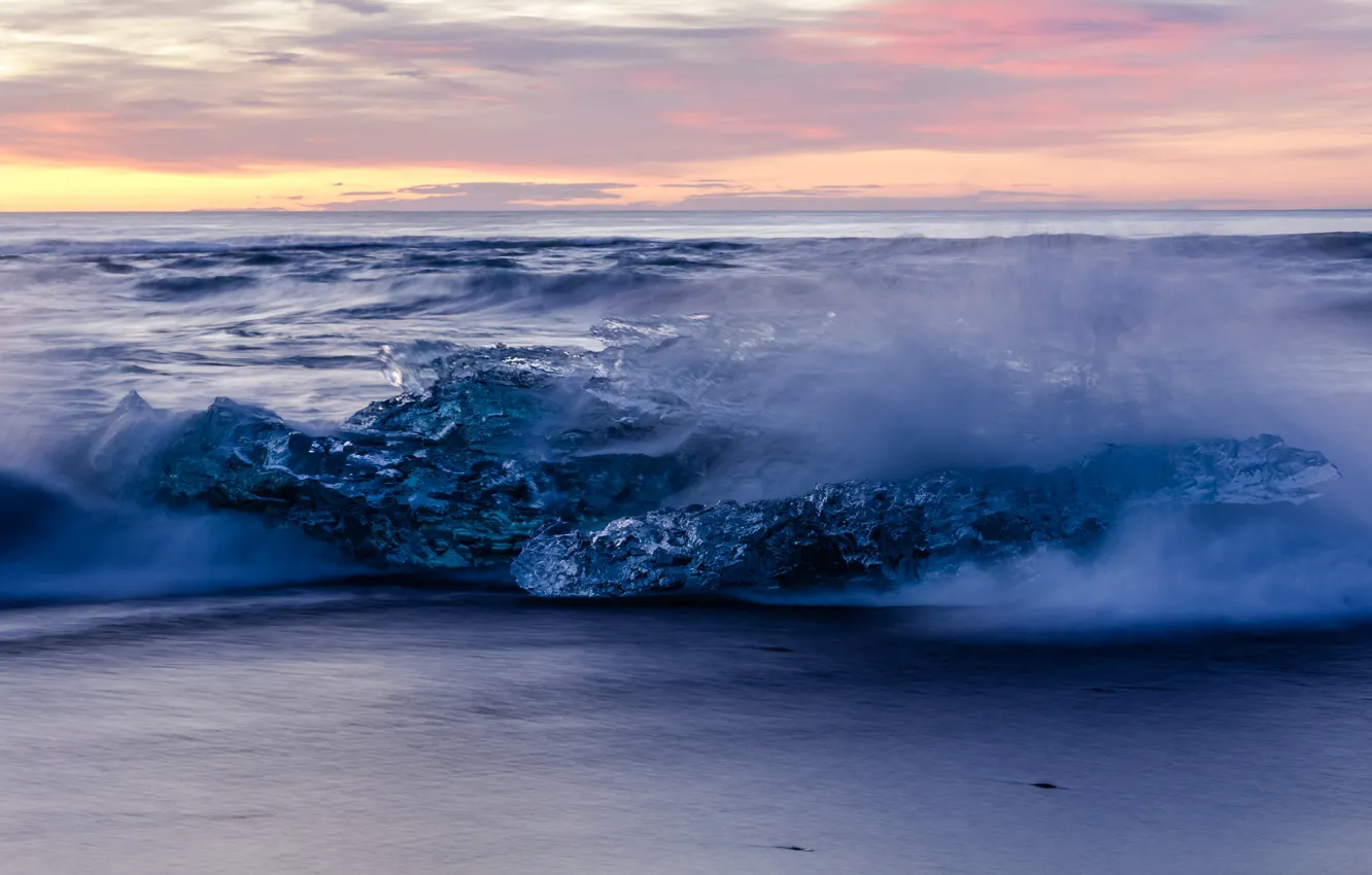 Photo wallpaper ice, sea, shore, Iceland, blocks