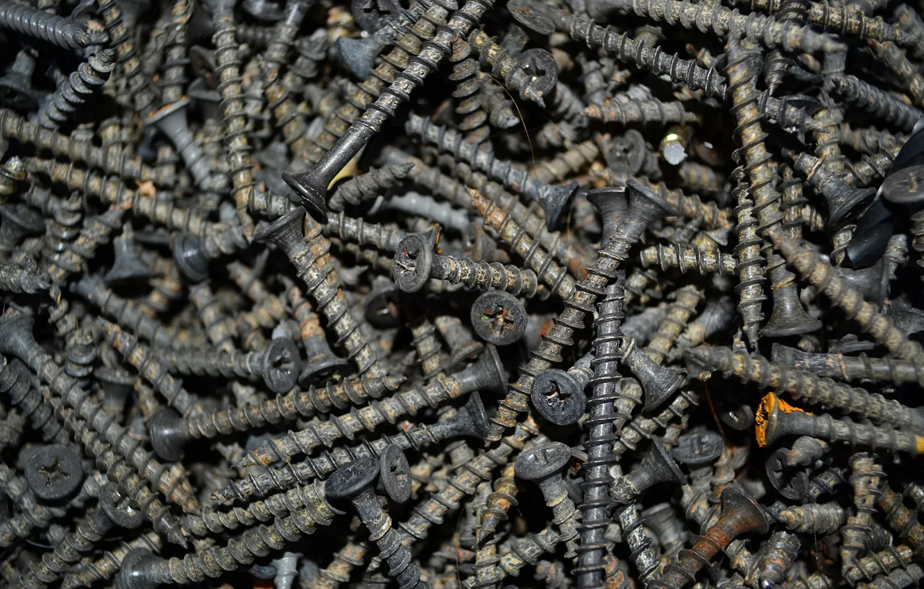 Photo wallpaper metal, screws, oxide