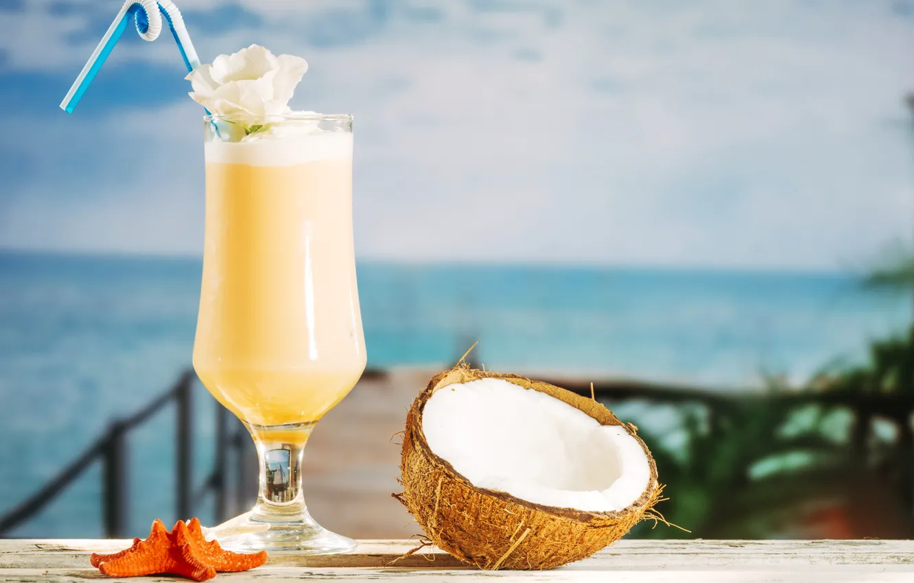 Photo wallpaper sea, beach, summer, stay, coconut, cocktail, summer, beach