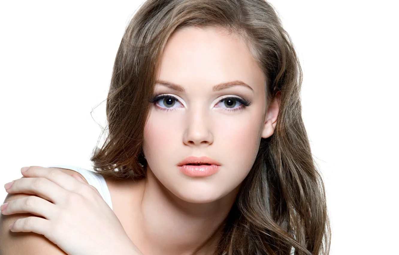 Photo wallpaper girl, portrait, white background, brown hair