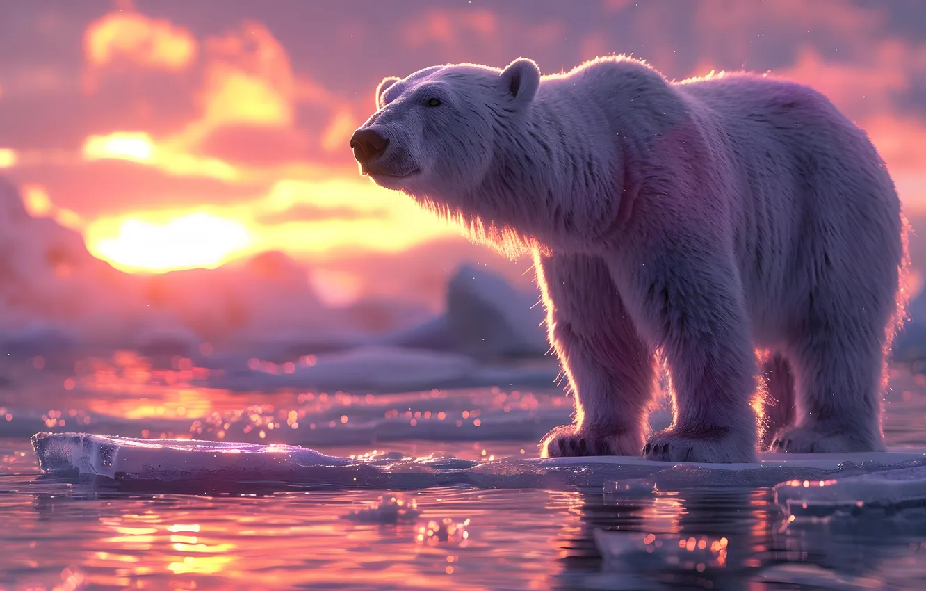 Photo wallpaper ice, winter, look, the sun, clouds, snow, sunset, nature