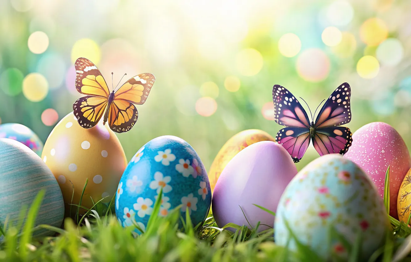 Photo wallpaper flowers, eggs, spring, colorful, Easter, flowers, spring, Easter