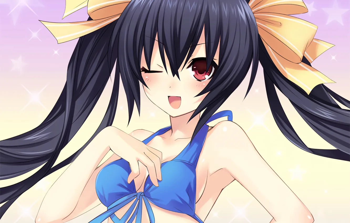 Photo wallpaper girl, sexy, cleavage, long hair, boobs, anime, beautiful, twintails