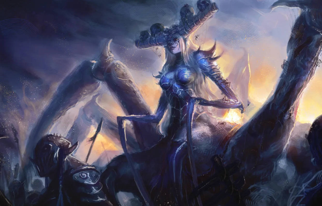 Photo wallpaper girl, fantasy, monster, spider, art, undead, Druk