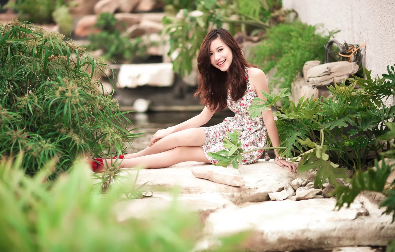 Photo wallpaper girl, garden, Asian