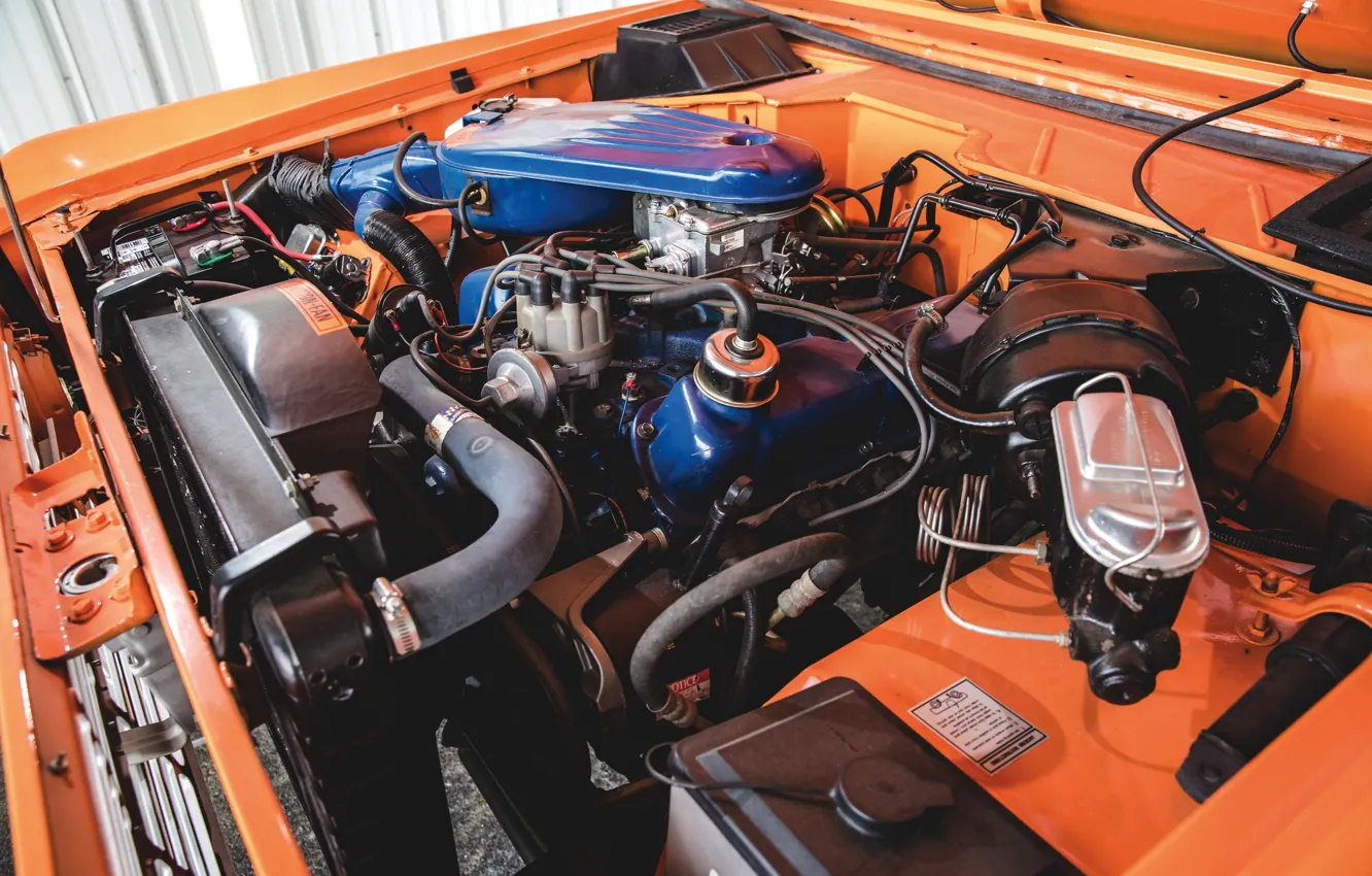 Photo wallpaper orange, Ford, Bronco, under the hood, Half Cab