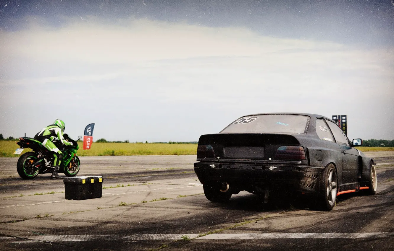 Photo wallpaper BMW, Kawasaki, race, ninja