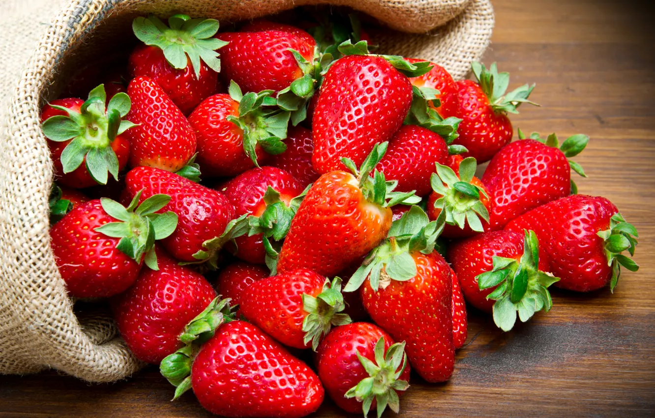 Photo wallpaper strawberry, berry, bag, red, closeup