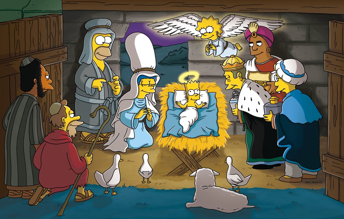 Photo wallpaper The simpsons, Christmas, Bart, Homer, Lisa, Professor, The Simpsons, Marge