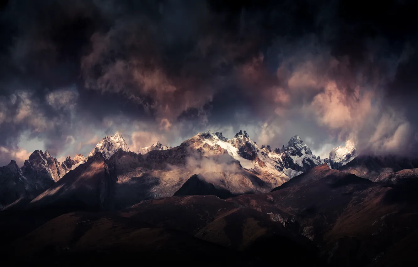 Photo wallpaper clouds, mountains, clouds, Tibet