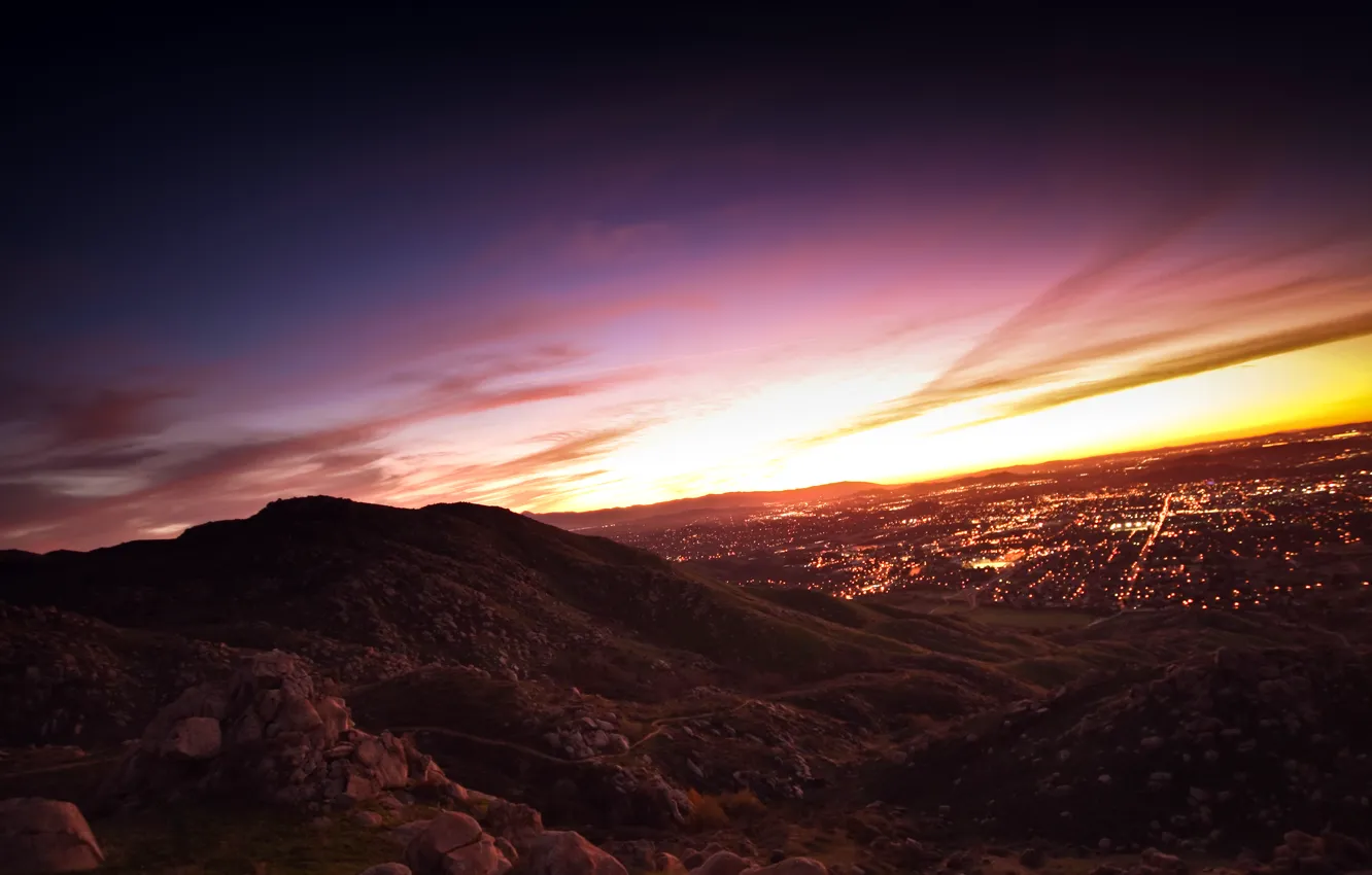 Photo wallpaper dawn, sunset, urban