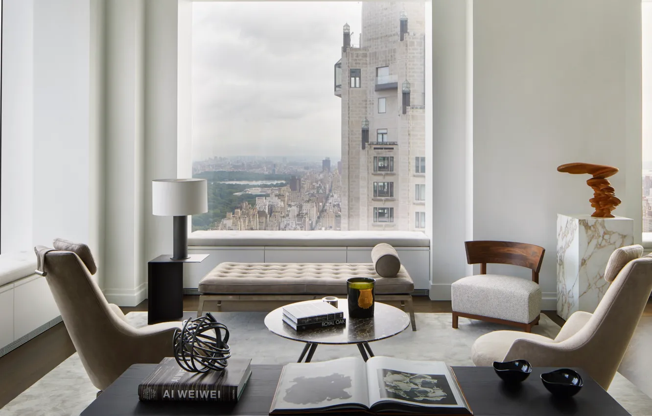 Photo wallpaper interior, New York, megapolis, living room, 432 Park Avenue, by Nebihe Cihan Studio