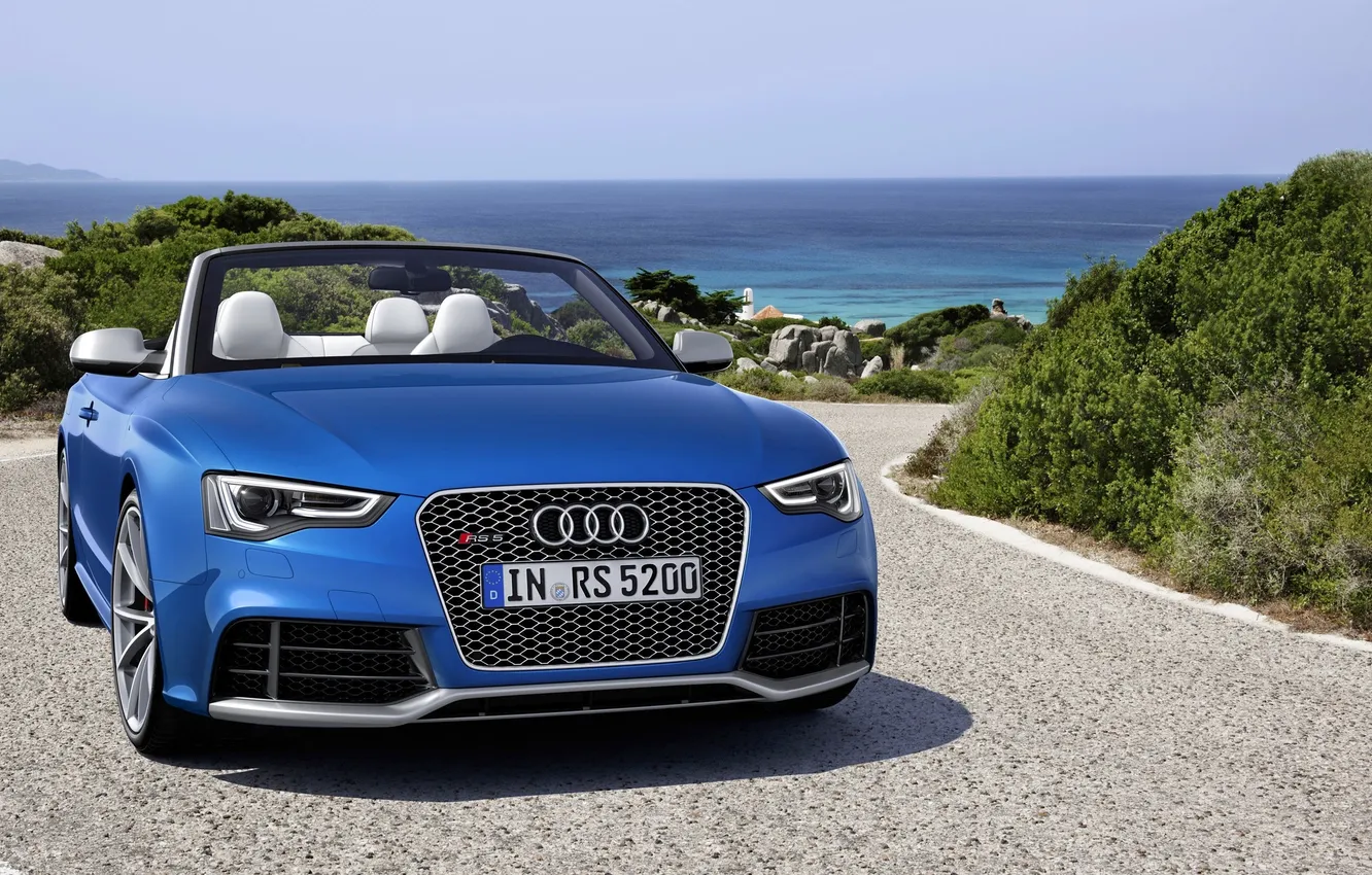 Photo wallpaper sea, blue, Audi, lights, logo, The hood, convertible