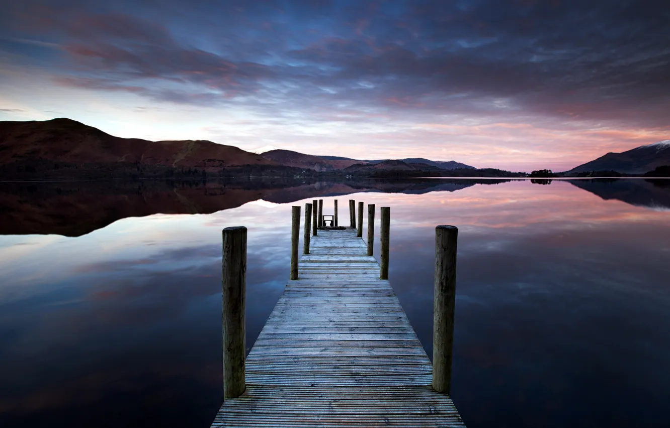 Photo wallpaper landscape, bridge, lake