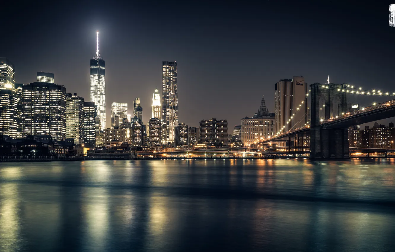 Photo wallpaper light, night, the city, lights, building, New York, Brooklyn, backlight