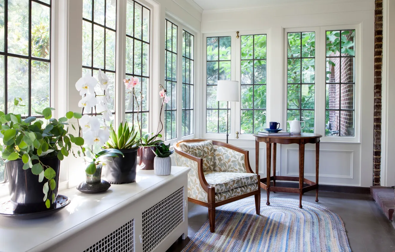 Photo wallpaper flowers, interior, chair, table, veranda, Ccraftsman interior design