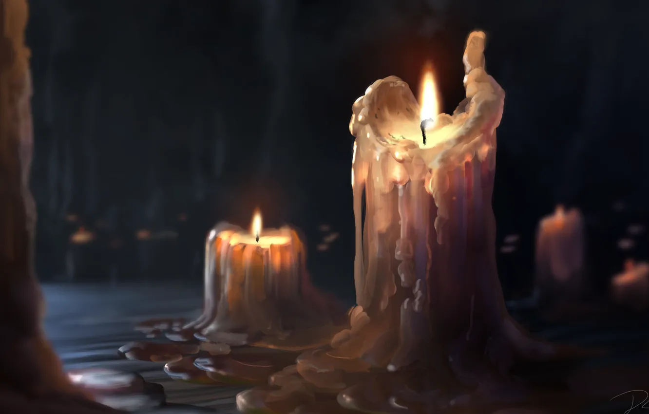 Photo wallpaper Figure, Fire, Candle, Table, Wick, Art, Candle, Denis Loebner