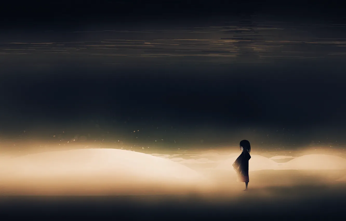 Photo wallpaper sand, sea, one, girl