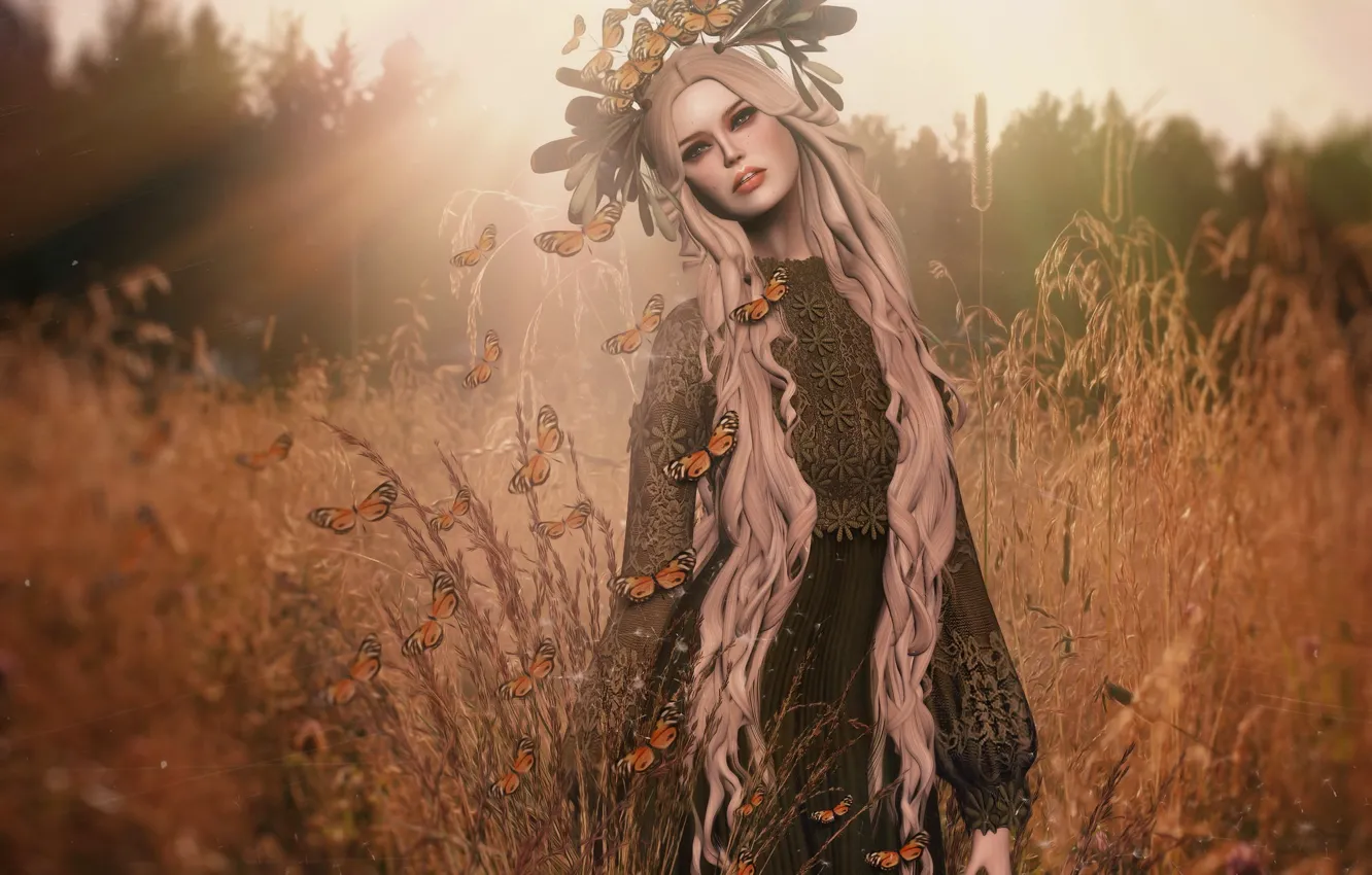 Photo wallpaper girl, background, butterfly