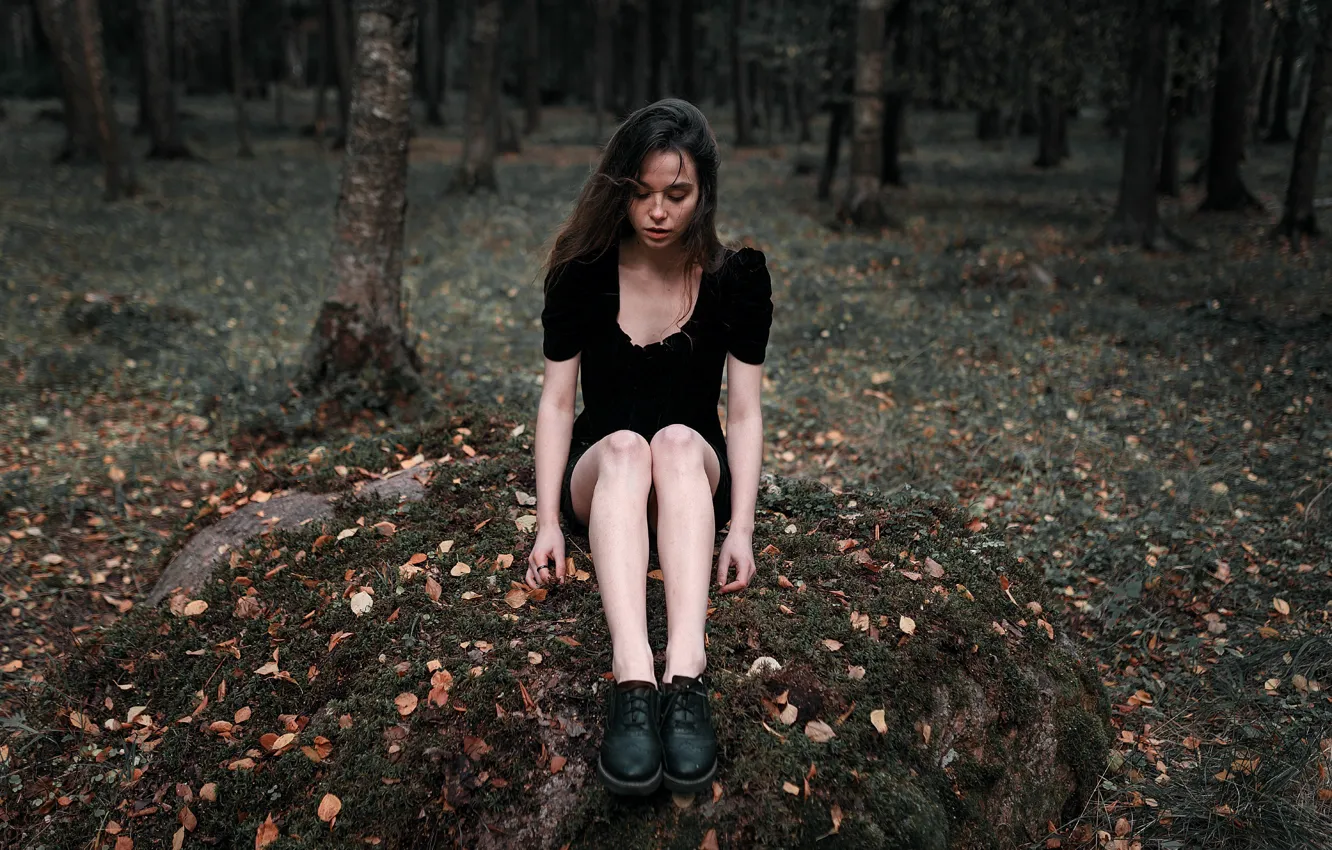 Photo wallpaper forest, girl, stone, legs, Juliana Naidenova, Ksenia Chapkhaeva