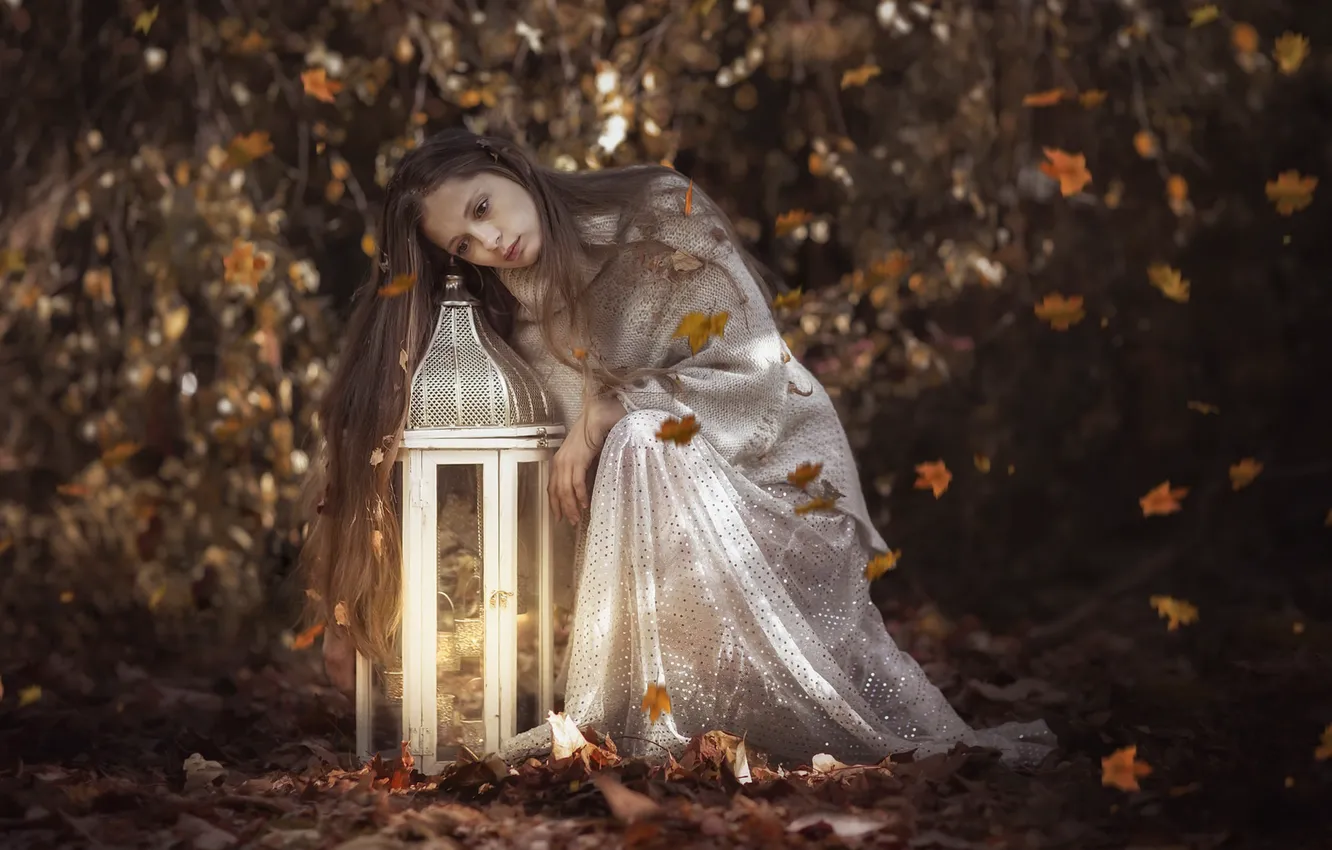 Photo wallpaper autumn, leaves, girl