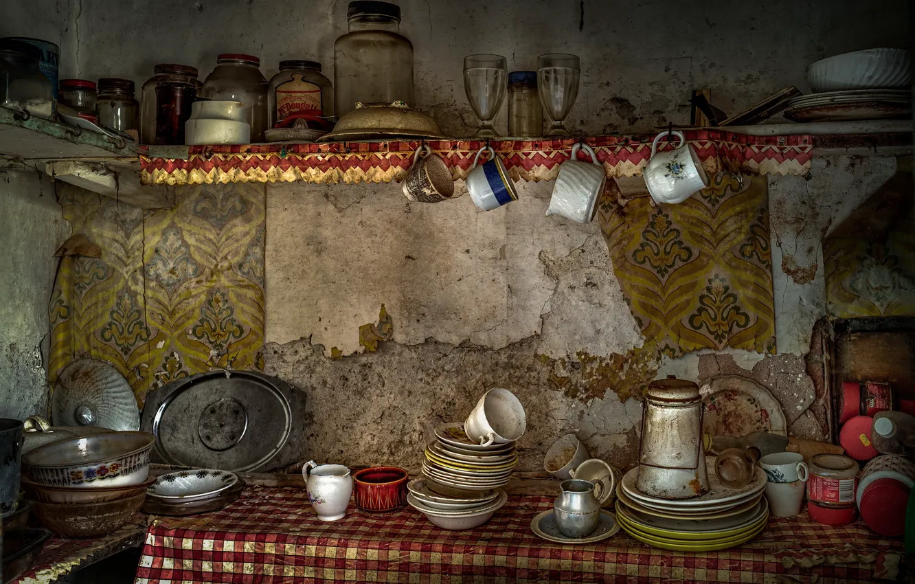 Photo wallpaper background, kitchen, dishes