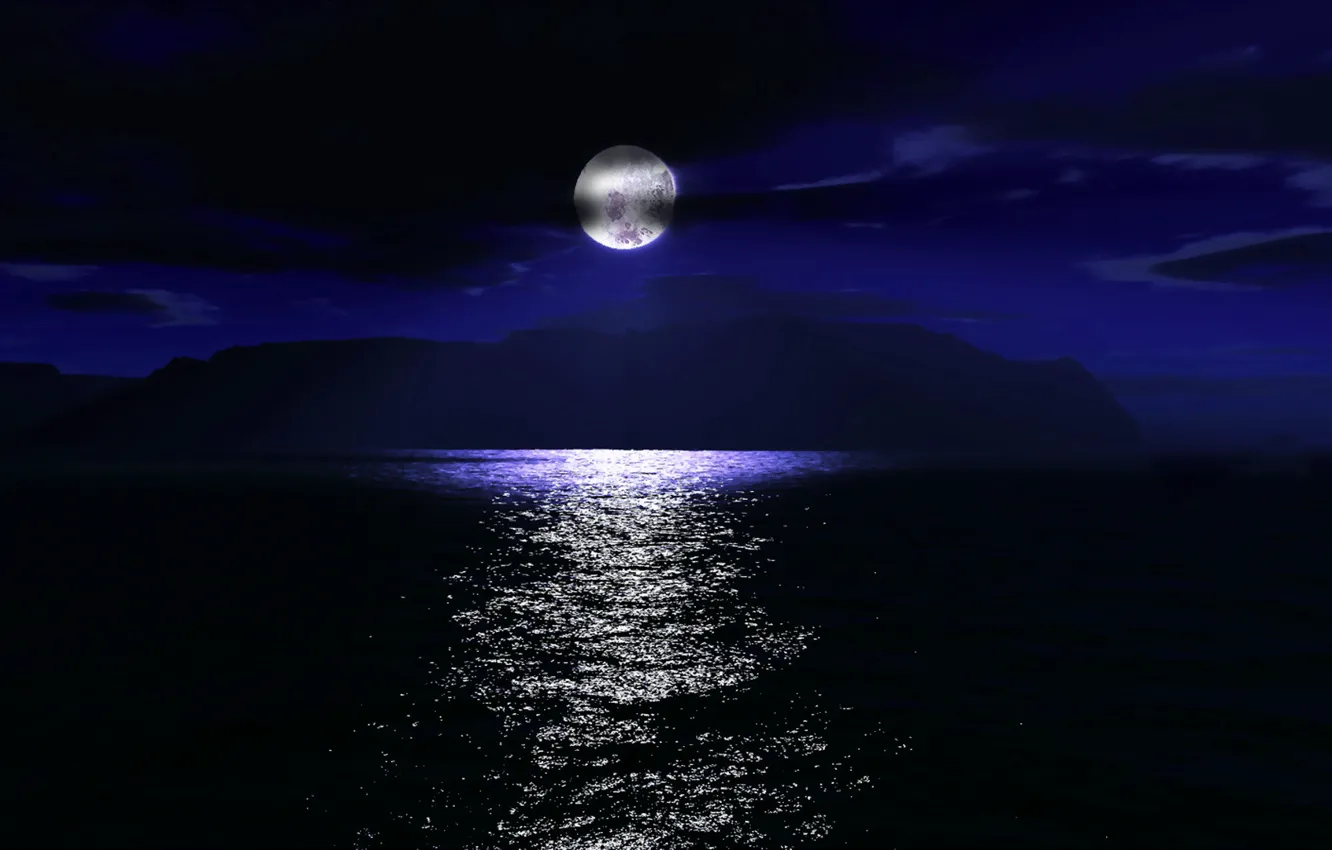 Photo wallpaper sea, night, moonlight