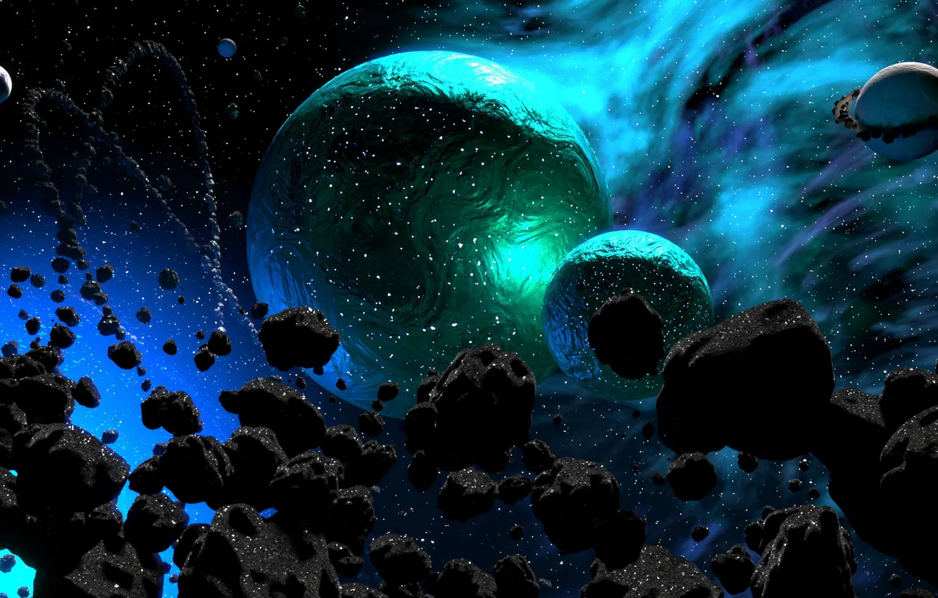 Photo wallpaper space, the universe, planet, satellite, asteroids, Other Worlds, unknown