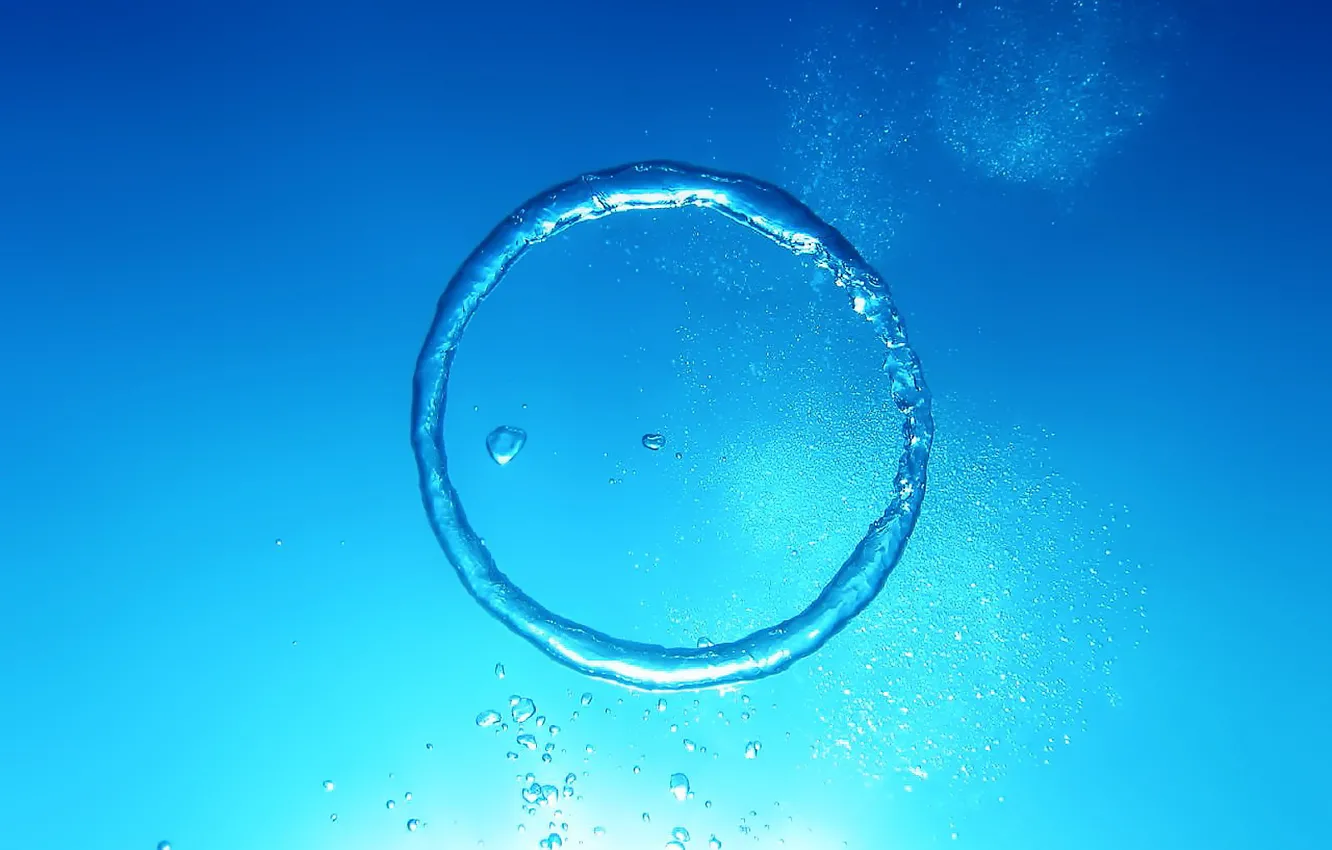 Photo wallpaper water, blue, bubbles, round