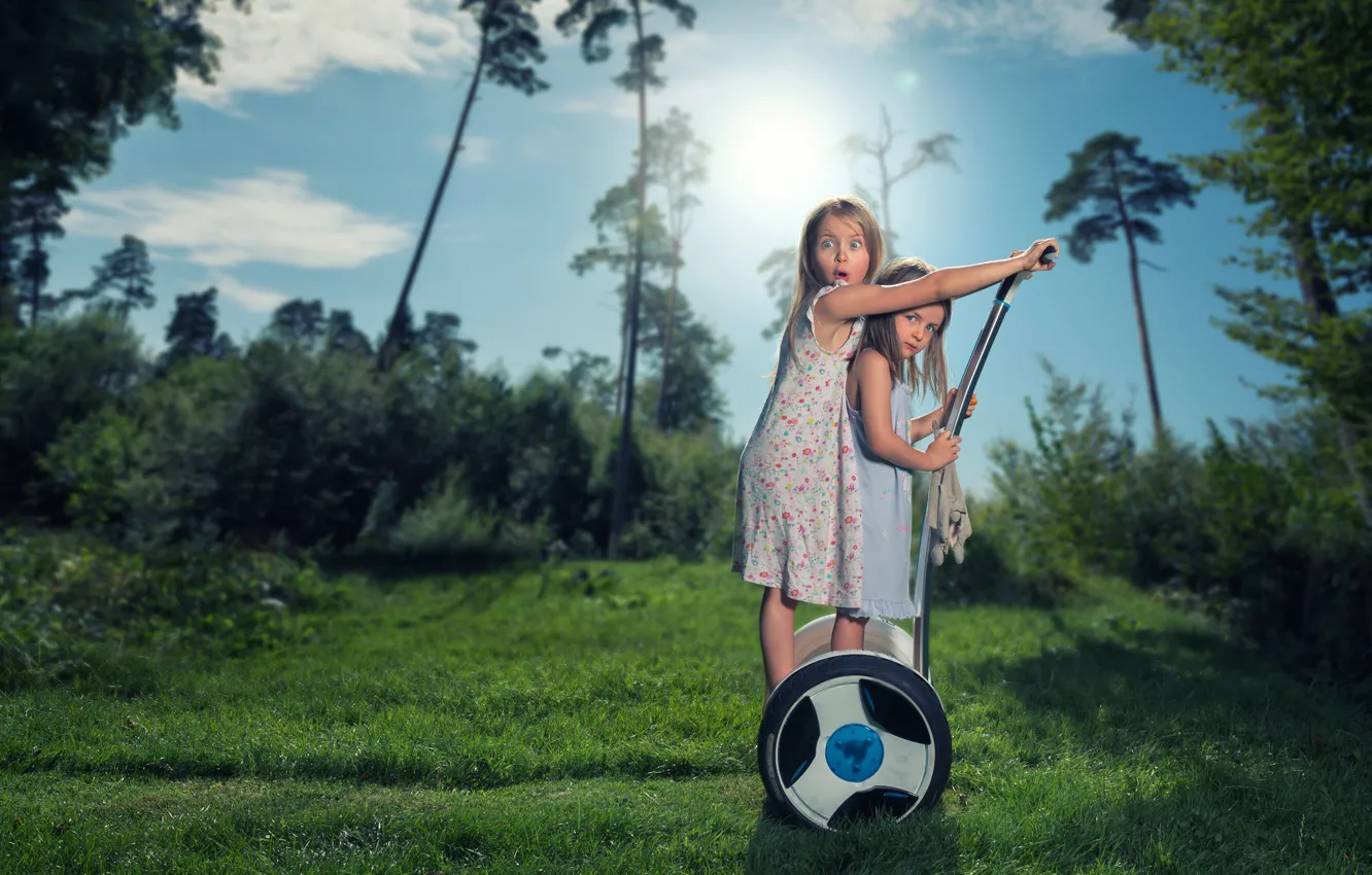 Photo wallpaper summer, girl, The segway-mower