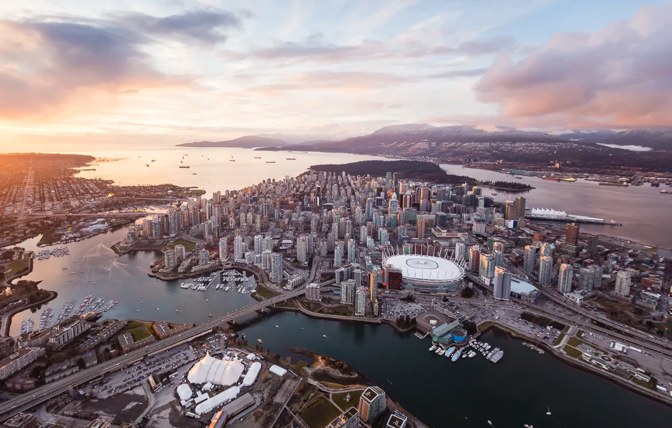 Photo wallpaper boat, building, pond, stadium, Vancouver