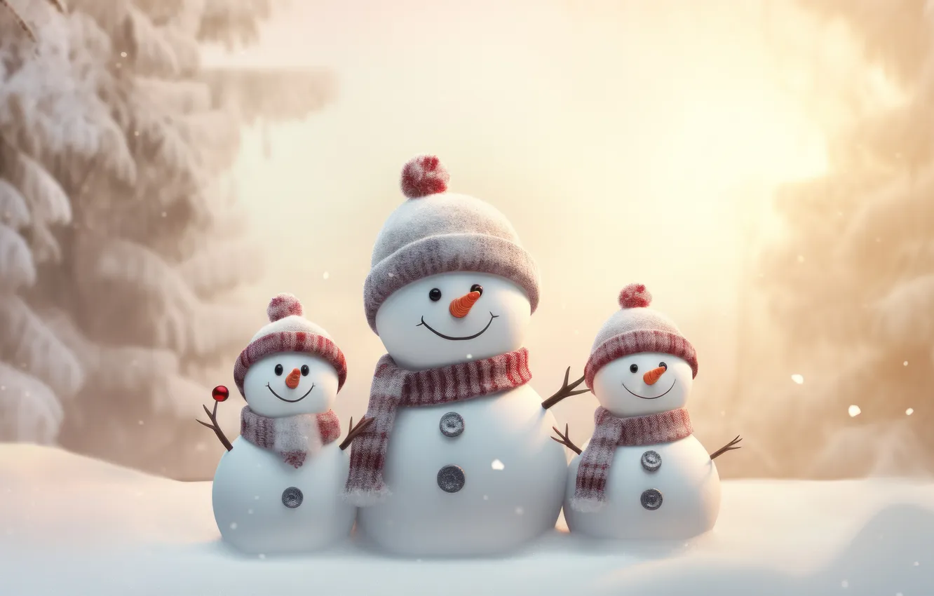 Photo wallpaper winter, snow, new year, Christmas, snowman, Christmas, winter, snow