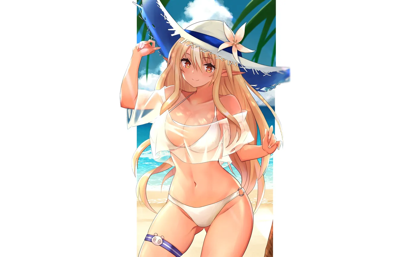 Photo wallpaper kawaii, girl, sexy, beach, sea, ocean, anime, brown