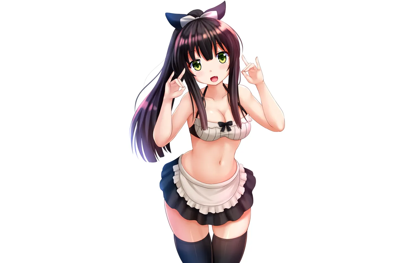 Photo wallpaper girl, sexy, cleavage, thighhighs, long hair, brown hair, boobs, anime