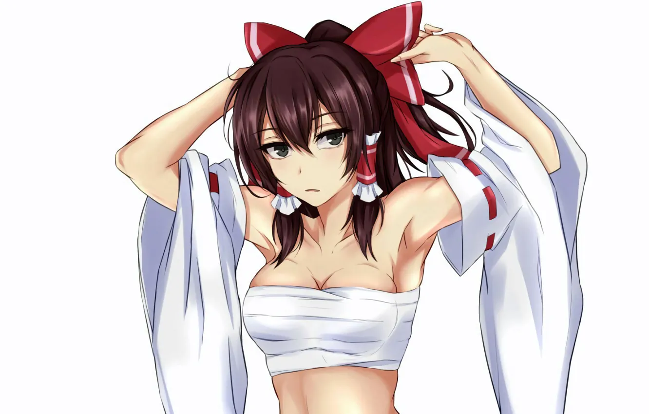 Photo wallpaper girl, sexy, cleavage, long hair, touhou, boobs, anime, beautiful