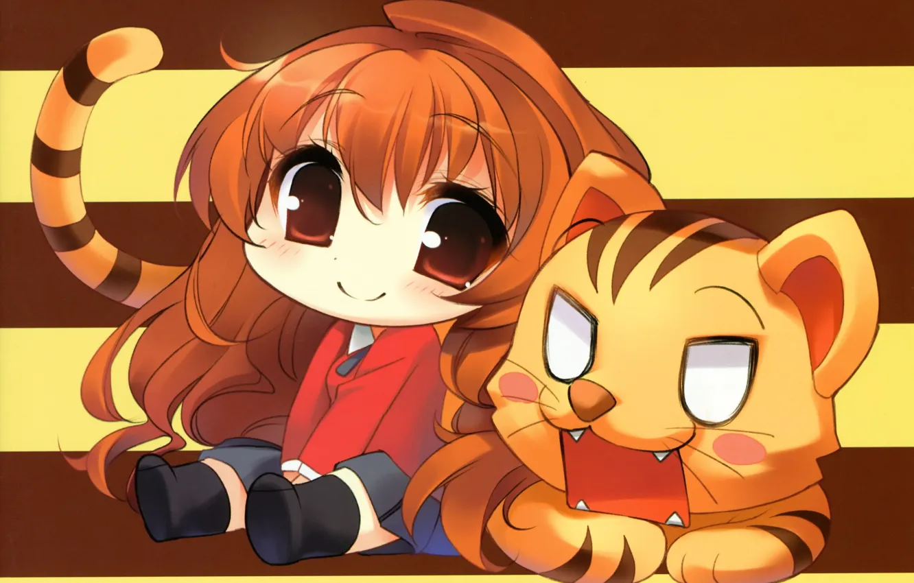 Photo wallpaper mouth, tail, sitting, tiger, Aisaka Taiga, Toradora!, big eyes, chibiki