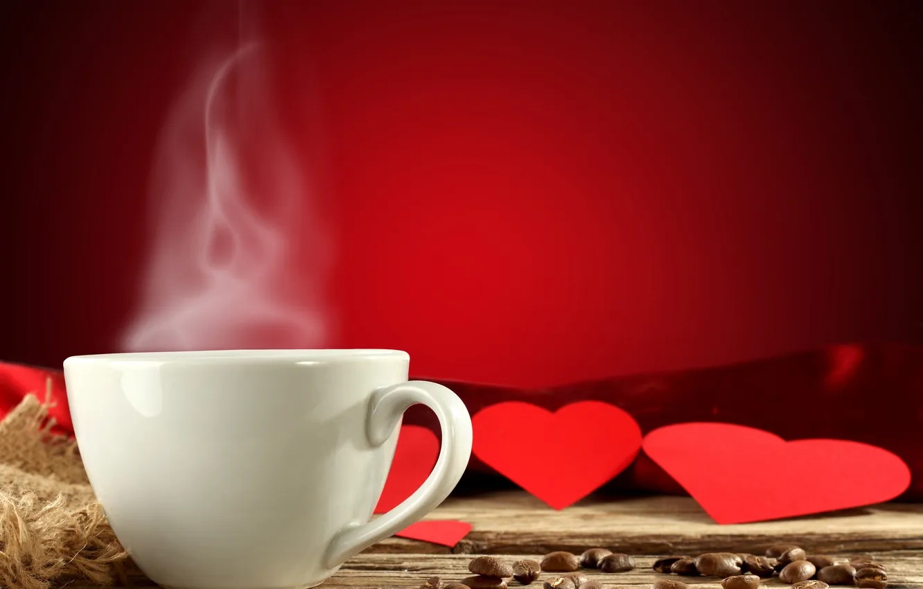 Photo wallpaper red, love, background, cup, coffee, valentine, mug